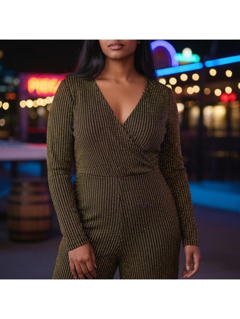 Elegant Gold Pinstripe Jumpsuit